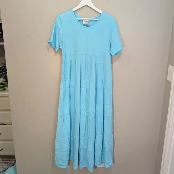 Dunes Relaxed Fashion | Dresses | Dunes Colima Maxi Dress Blue Tiered Cotton  Beach Pool Travel Lounge Size L | Poshmark
